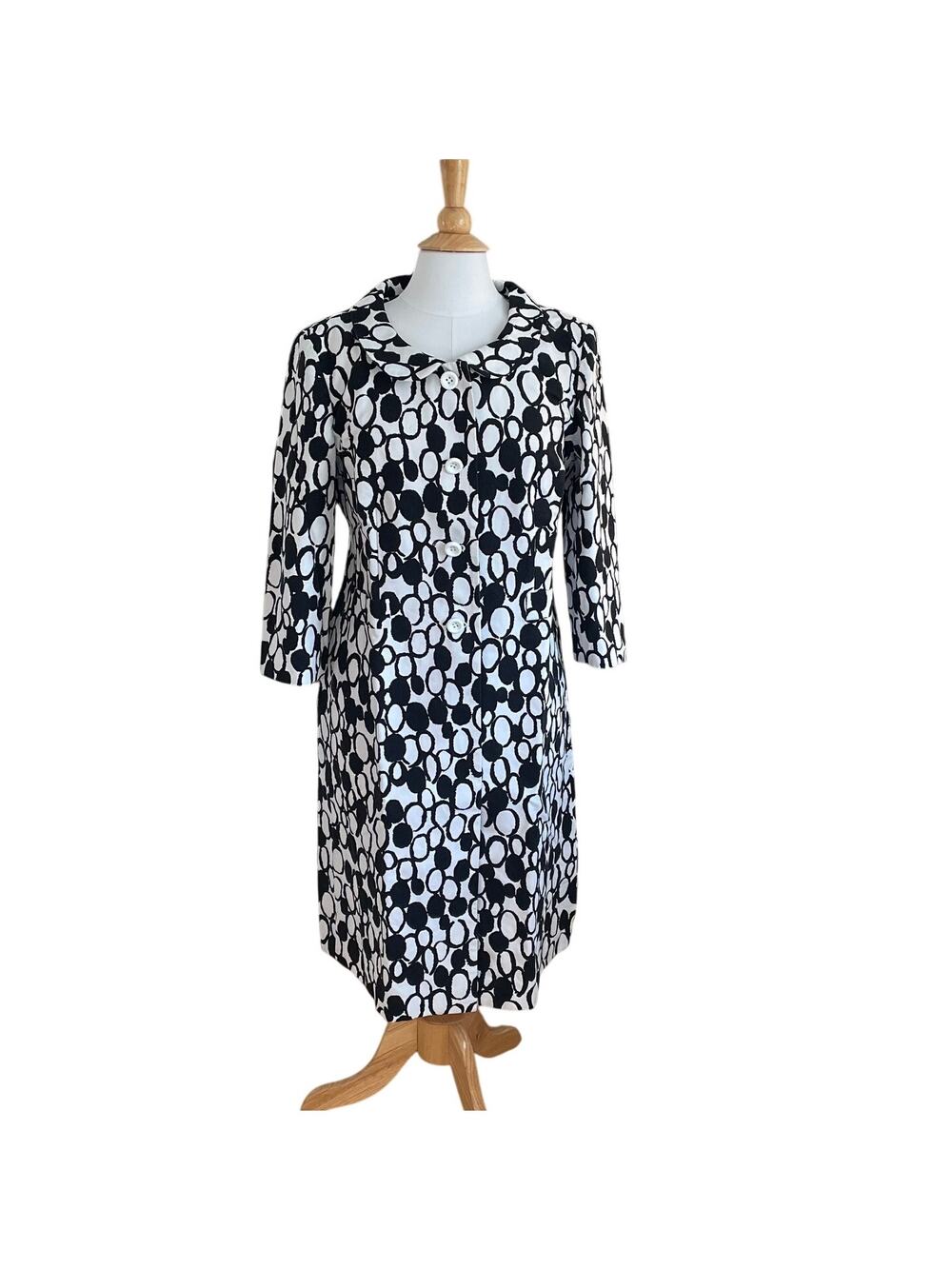 Talbots Cotton Polka Dot / Circle Print Trench Coat, Mod, Retro, Size 12